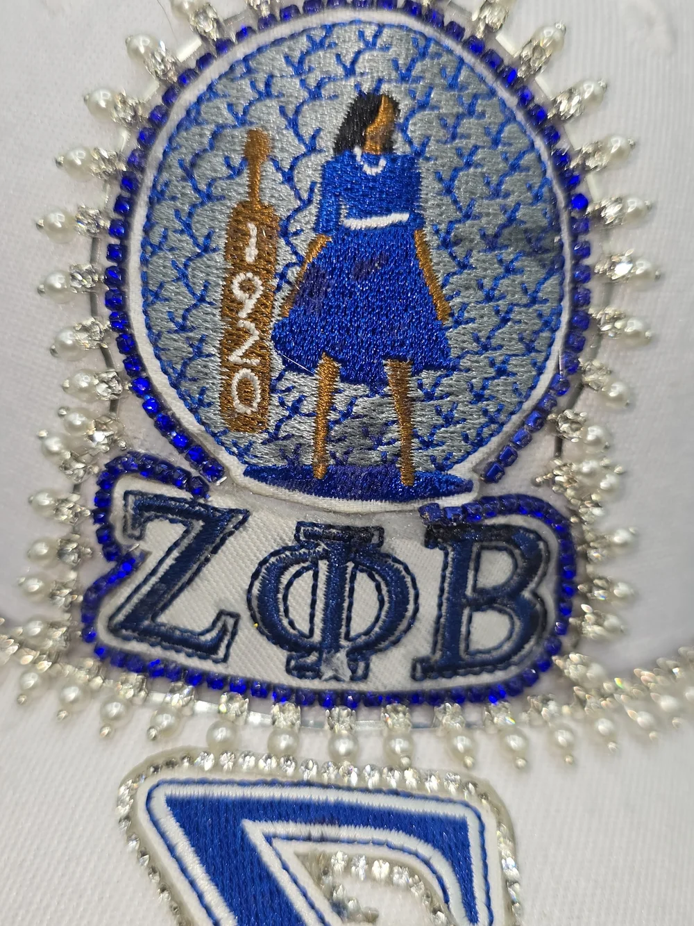 Zeta Phi Beta White & Royal Blue Rhinestone Cap